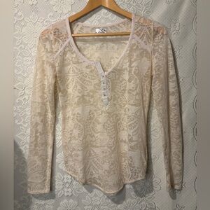 Intimately Free People Henley sheer lace long sleeve shirt in cream